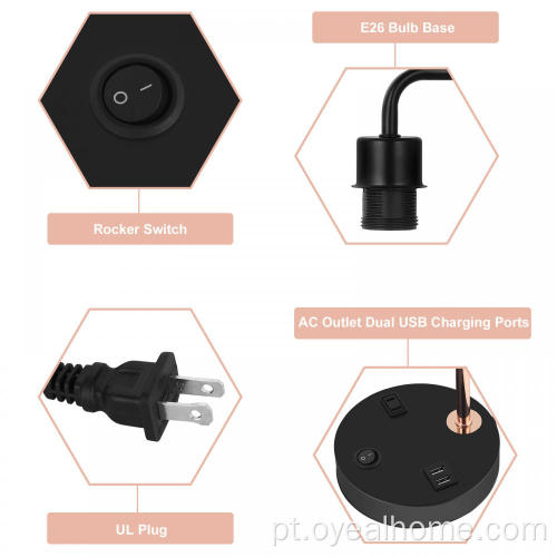 Lâmpada de mesa industrial com portas USB